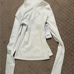 ALO Yoga White Ribbed Long-Sleeve Mock Neck Top